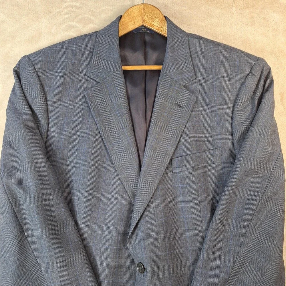 Brooks Brothers 346 Suit Jacket Mens 44 Gray Plaid Wool Double Vent 2 Btn